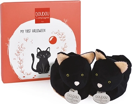Set cadou DOUDOU – primii botoșei cu motiv pisică neagră 0–6 luni