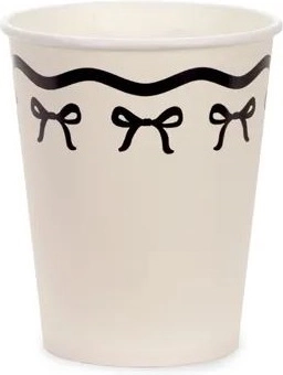 Pahare din hârtie cu fundițe crem-negre 220 ml