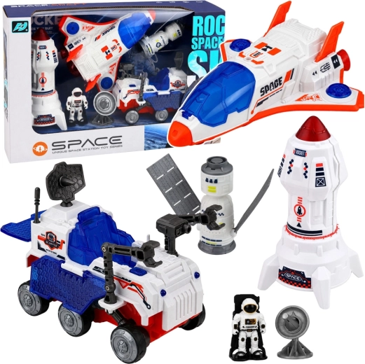 Set cosmic cu rachetă, navetă spațială și rover