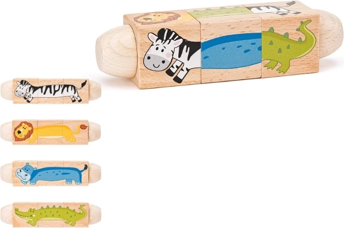 Puzzle rotativ din lemn Woodyland Twist cu animăluțe