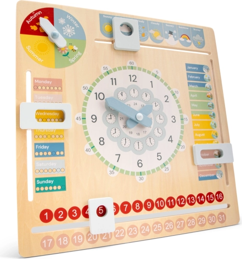 Calendar educațional din lemn cu ceas Woet