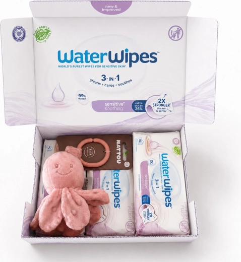 WaterWipes Soothing Clean 3v1 șervețele umede 4×60 buc (240 buc) + caracatiță vibrantă Nattou gratuit