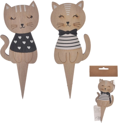 Pik decorativ din lemn cu pisică CAT, bej (2 buc.)