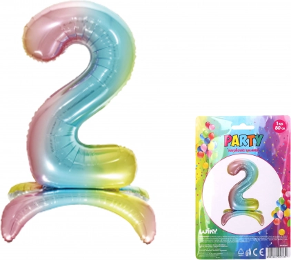 Balon din folie gonflabil cifră 2 curcubeu 80 cm