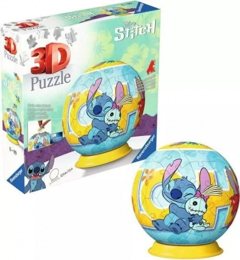 Puzzle 3D sferă DISNEY Stitch 72 piese pe suport