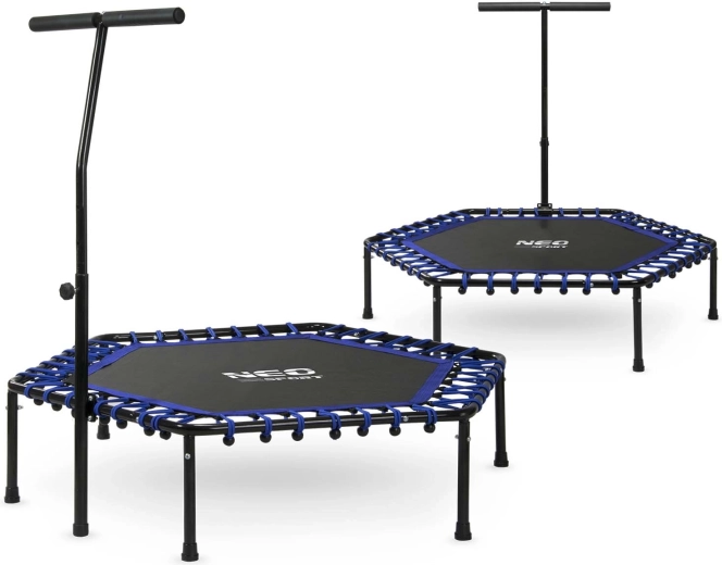 Trambulină fitness Neo-Sport cu mâner 127 cm hexagonală albastră