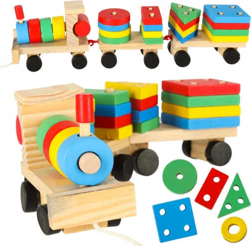 Trenuleț din lemn cu cuburi de construcție și sorter 30 cm