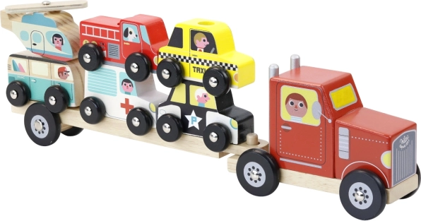 Vilac camion din lemn cu vehicule de pus pe platformă