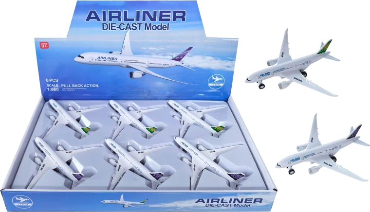 Model metalic de avion Airliner cu mecanism de retragere (pull-back) 1:660