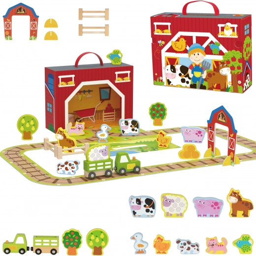 Fermă de lemn în valiză Tooky Toy