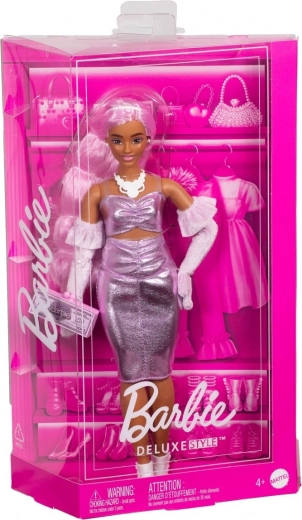 barbie deluxe style păpușă în rochie roz metalic