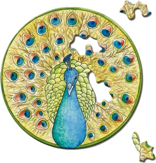 Puzzle mini rotund CURIOSI Picoli – păun, 33 piese