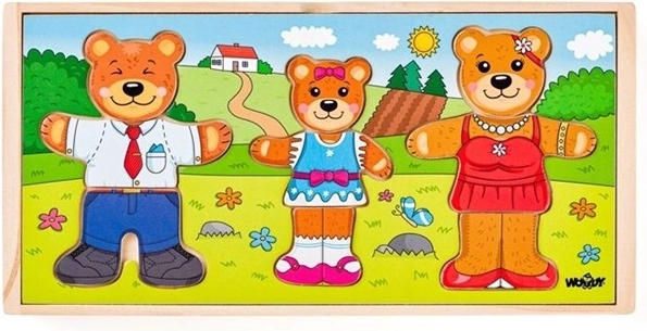 Dulap de haine din lemn Familia ursuleților cu puzzle de asamblat - 54 de piese