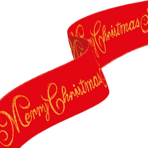 Panglică de Crăciun Merry Christmas roșie 60 × 8 cm