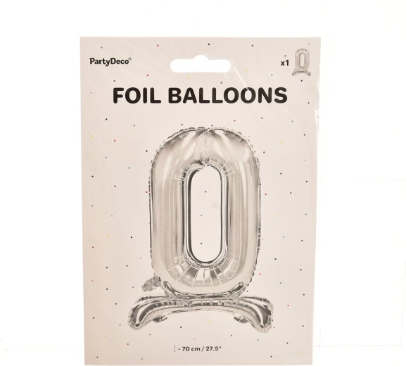 Balon din folie autoportant cifră 0 argintiu 70 cm