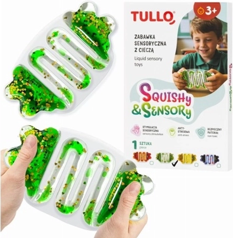 Minge senzorială antistres de strâns cu lichid, verde