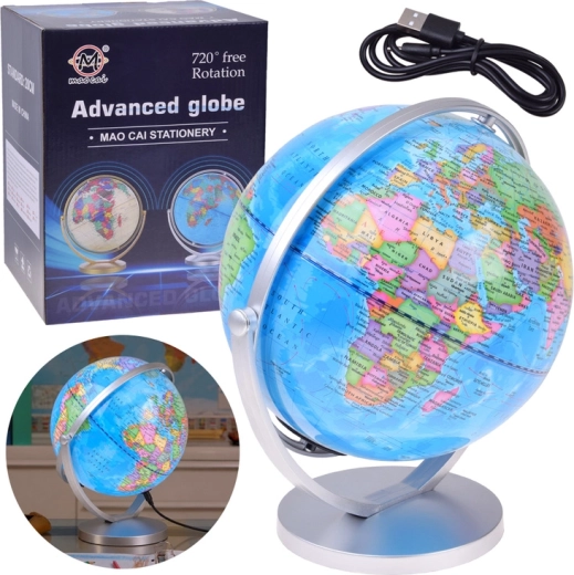 Glob pământesc rotativ iluminat cu lampă, 20 cm