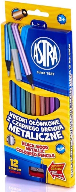 Astra creioane colorate metalice 12 buc cu ascuțitoare