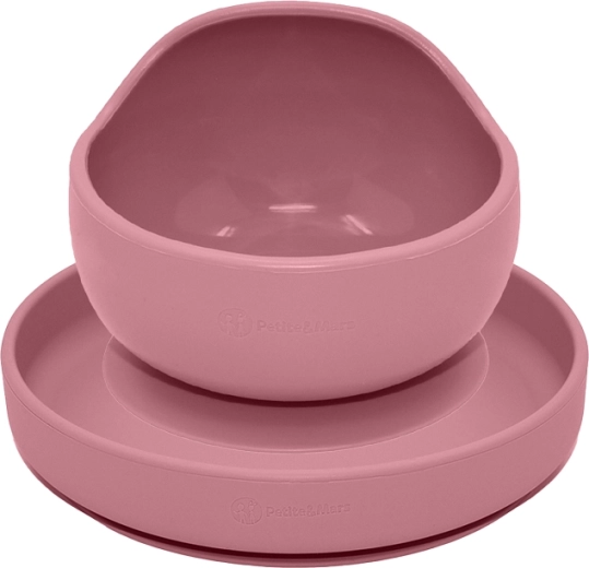 Petite&Mars set de masă din silicon Take&match, farfurie și bol, dusty rose, 2 buc. (6 m+)