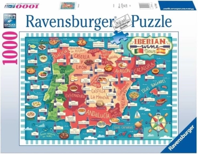 Puzzle Ravensburger harta Peninsulei Iberice – regiuni viticole, 1000 de piese