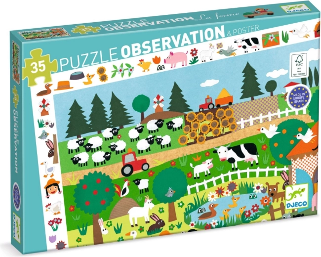 Puzzle de observare Djeco Fermă, 35 de piese