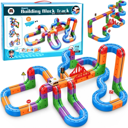 Set de construcție magnetic cu circuit de tren din 114 piese