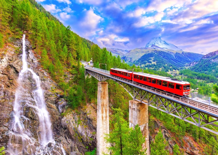 Puzzle Enjoy calea ferată cu cremalieră Gornergrat, Elveția, 1000 de piese