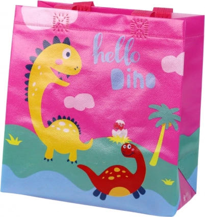Pungă cadou roz cu dinozaur 23 × 21,5 × 11 cm