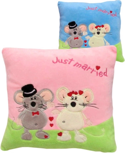 Pernuță din pluș cu șoricei Love just married 25 x 25 cm - 1 bucată