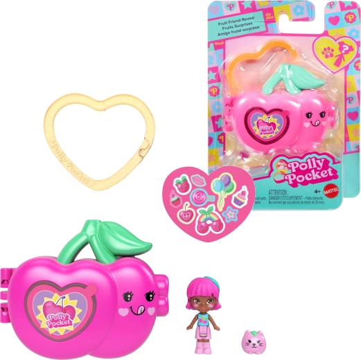 Polly Pocket set compact cu fructe, în formă de cireașă, cu figurine și accesorii