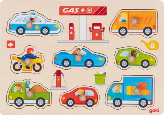 Goki puzzle din lemn cu piese de inserare – stație de alimentare