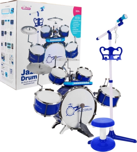 Set muzical pentru copii cu tobe, clape și microfon 3+ – Albastră