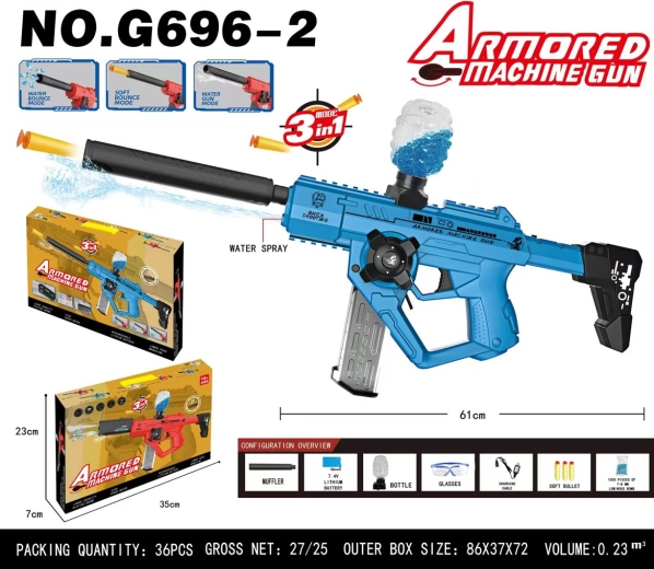 Pistol albastru 3în1 pentru bile de apă gel