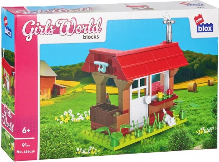 Set de construcție căsuță pentru fete din cuburi, 91 piese