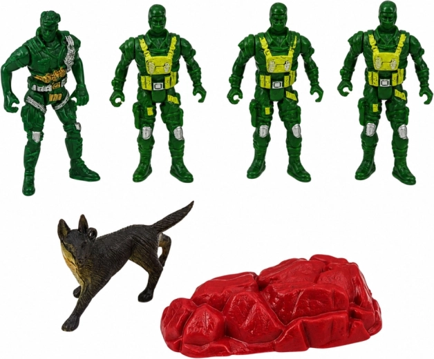 Figurine de soldați, câine și accesorii pentru misiuni realiste
