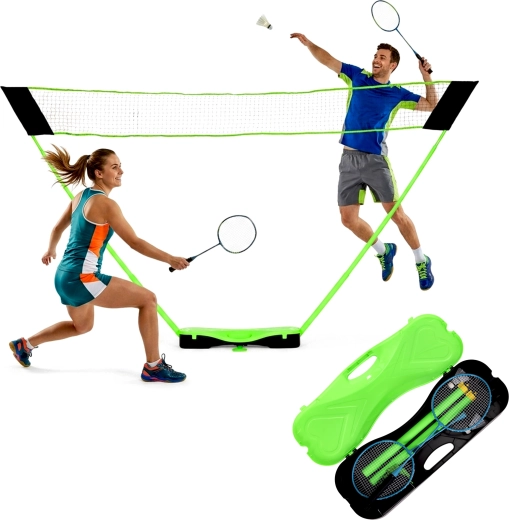 Set de badminton pliabil MovepRro cu plasă portabilă 300 × 156 cm, rachete și fluturași, în valiză