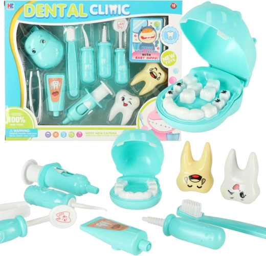Set stomatologic cu hipopotam – jucărie educativă pentru copii – Albastru