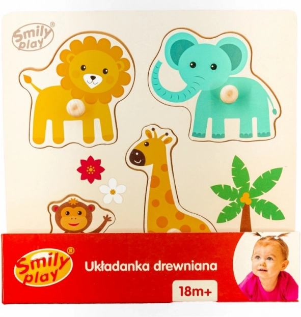 Puzzle din lemn cu piese de inserat cu animăluțe