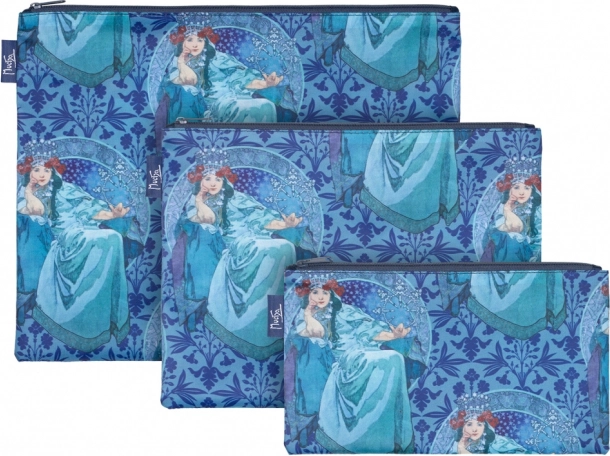 Set de 3 pouch-uri cu fermoar Alfons Mucha Hyacinta