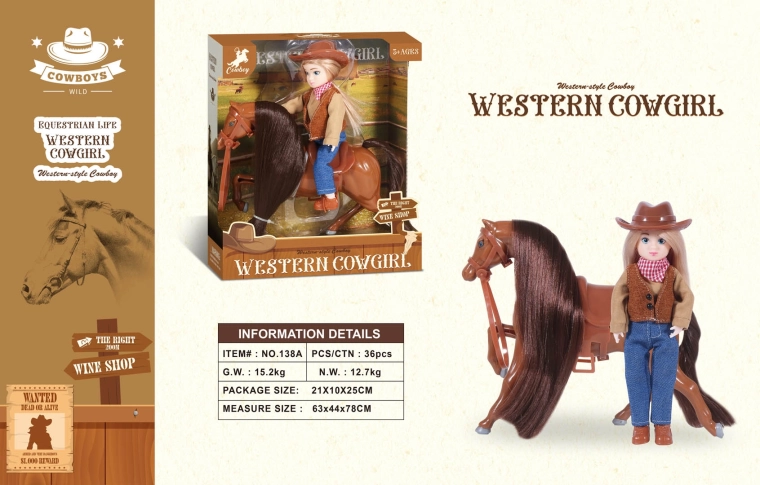 Ponei maro cu figurină de cowgirl