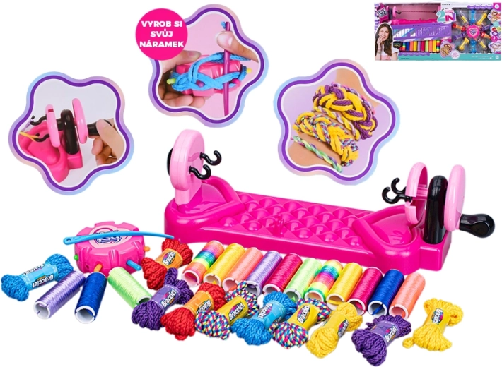 Set pentru împletit brățări cu stativ de împletit și șnururi colorate