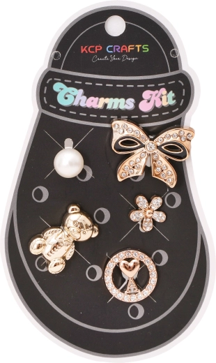 Set de ornamente pentru papuci – Fundă aurie și ursuleț