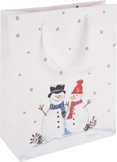 Pungă cadou din hârtie cu motiv de om de zăpadă 26 × 12 × 32 cm