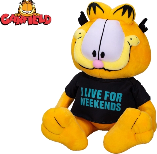 Motan de pluș GARFIELD 24 cm – așezat, tricou I live for weekends
