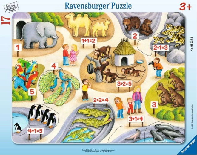 RAVENSBURGER Puzzle Primele numărări până la 5 la ZOO 17 piese