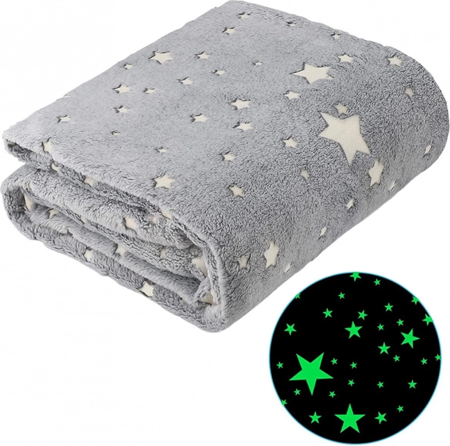 Pătură fleece luminescentă cu stele 150 × 200 cm, gri