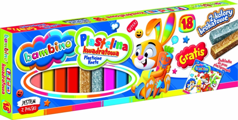 Plastilină pătrată BAMBINO, 18 culori