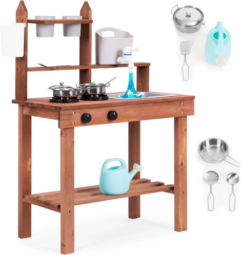 Bucătărie de noroi pentru exterior din lemn de brad ECOTOYS pentru copii