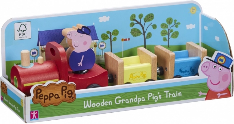 Trenuleț de lemn Peppa Pig cu bunicul Porcușor
