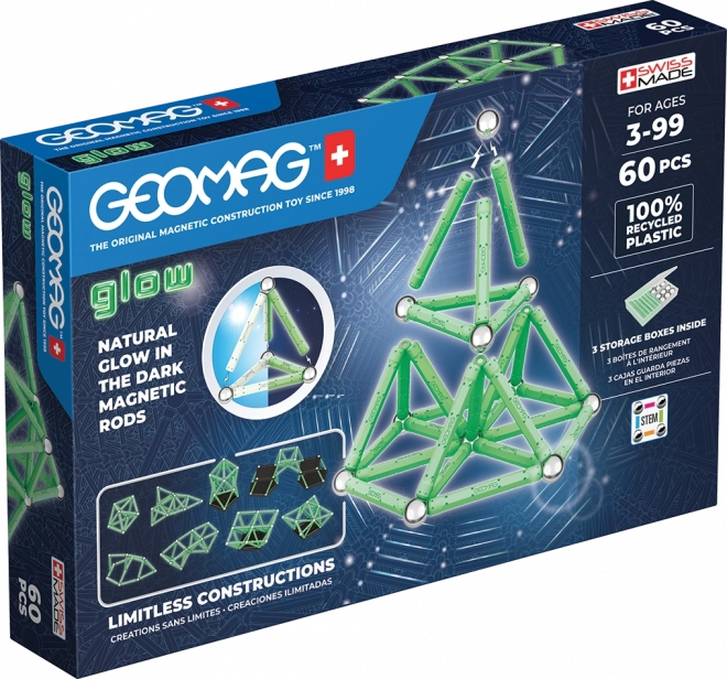 Cubi magnetice reciclate luminoase 60 bucăți Geomag Glow